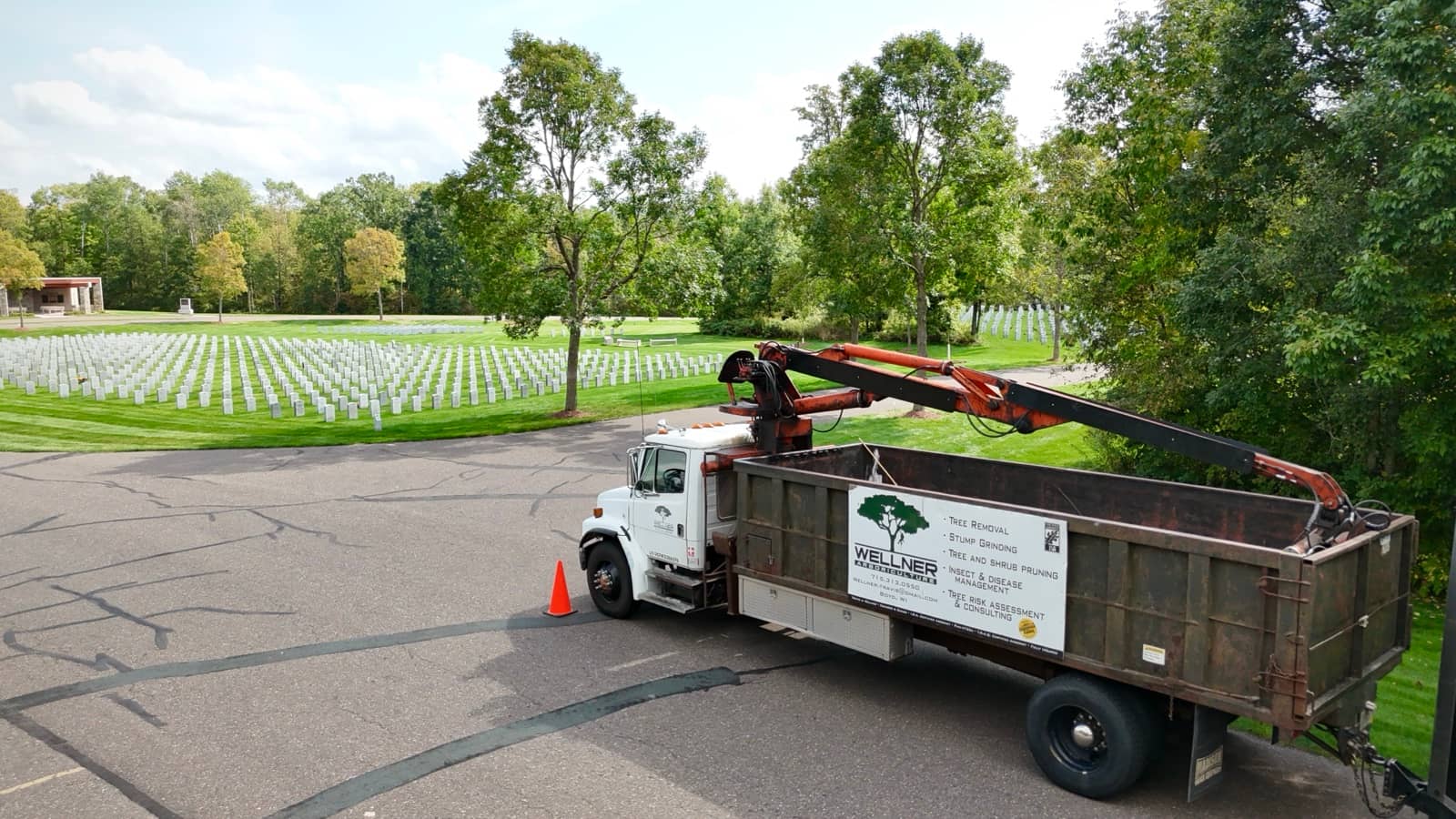 Aerial photo of a Wellner Arboriculture tree job in the greater Chippewa Valley